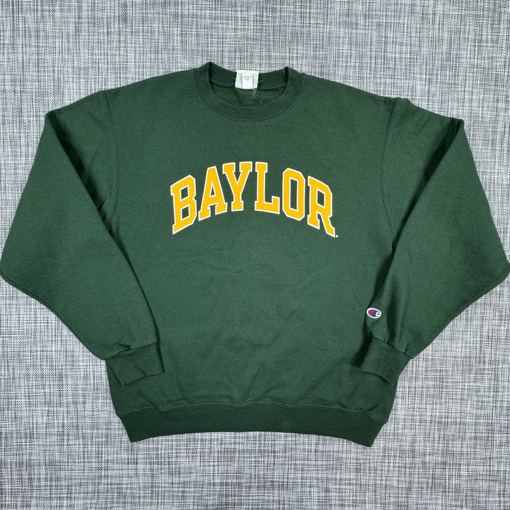Champion Mens Baylor Bears Eco Fleece Sweatshirt Green Crewneck Graphic Size M
